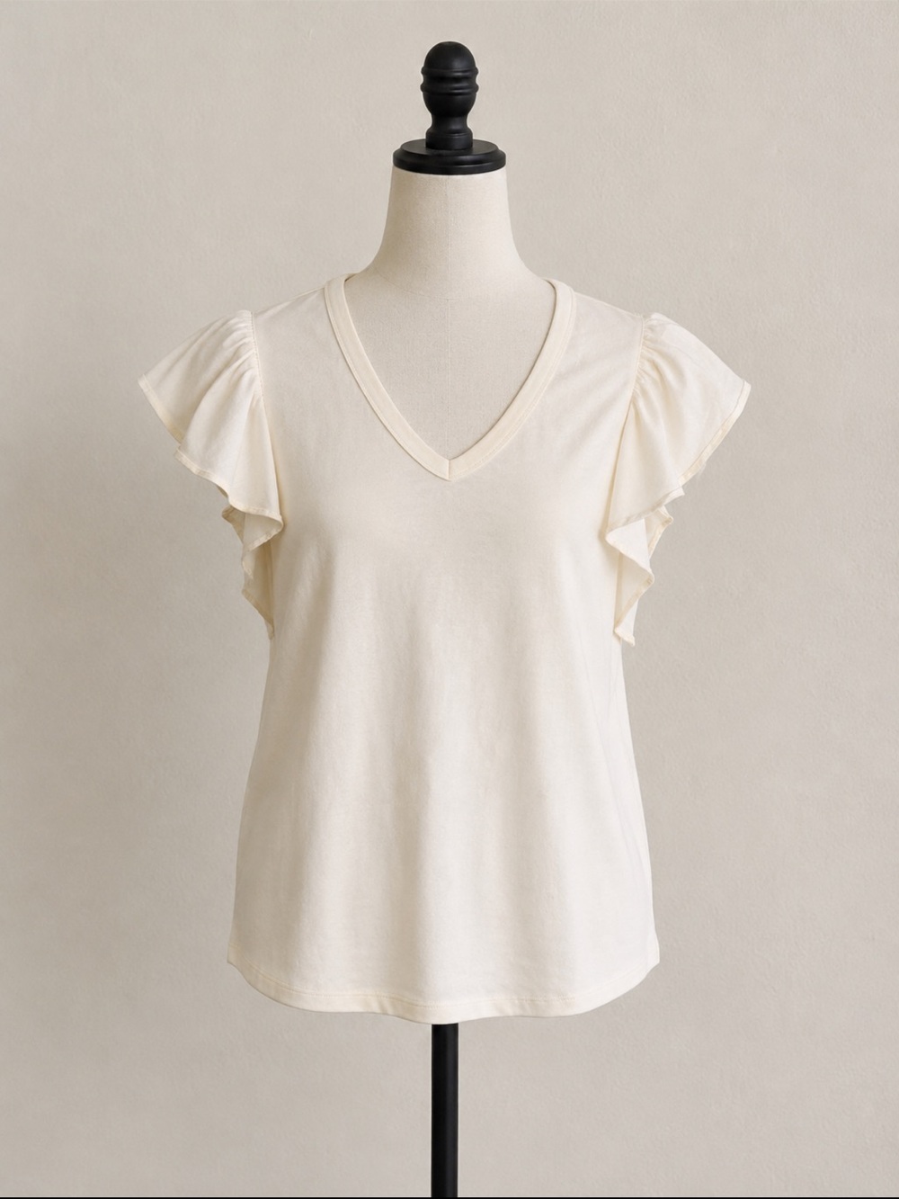 Polo by Ralph Lauren Cream V-Neck Ruffle Sleeve Tank